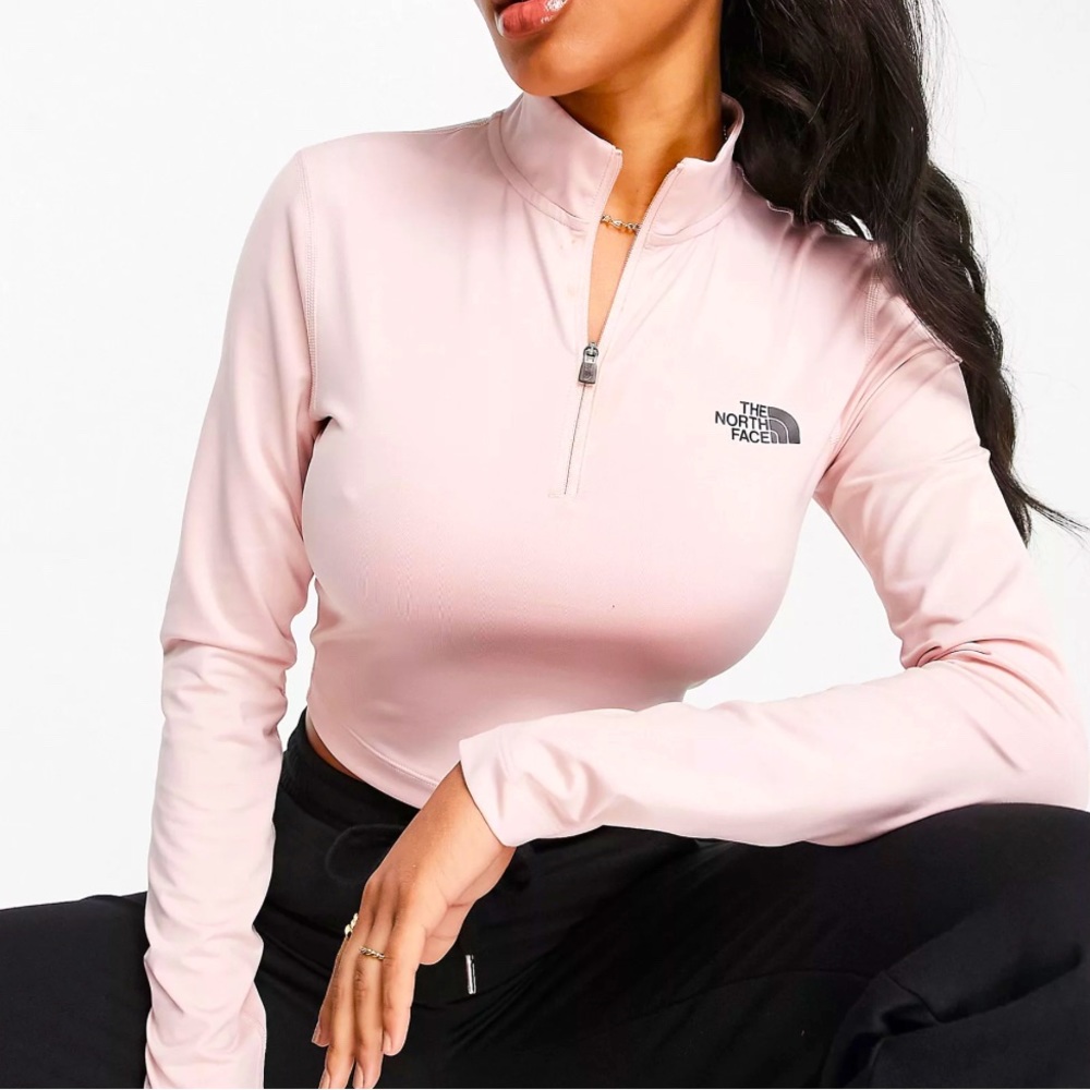 The North Face 1/4 zip cropped long sleeve t-shirt in pink